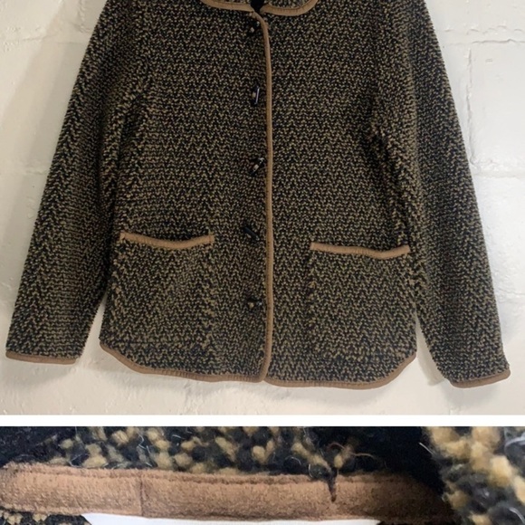 Orvis Black & Brown Chevron Berber Sherpa Toggle Button Fleece Jacket Sz M - Picture 4 of 8